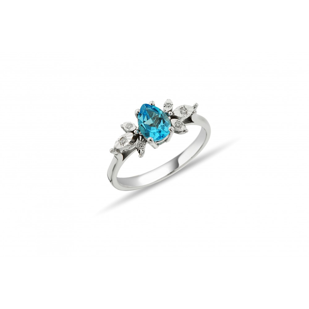 0,96 Karat Natural Blue Topaz Damla Yüzük