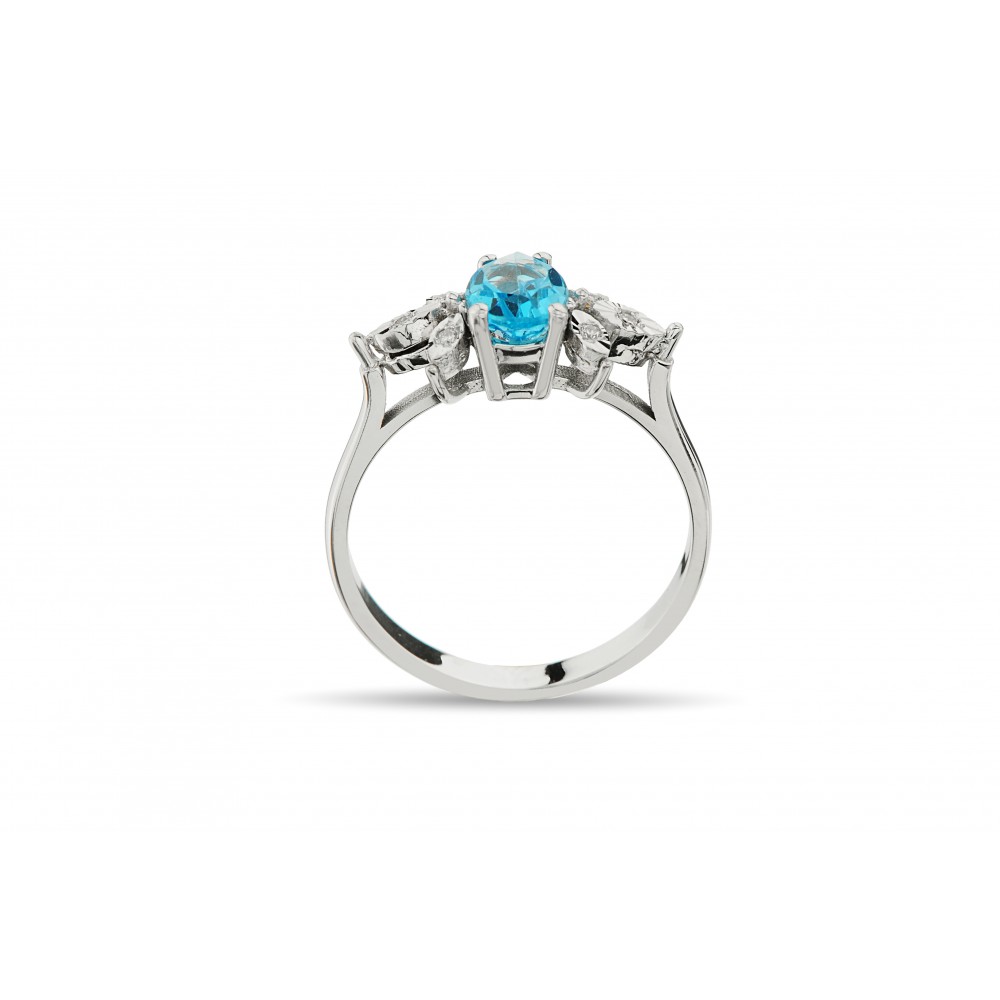 0,96 Karat Natural Blue Topaz Damla Yüzük