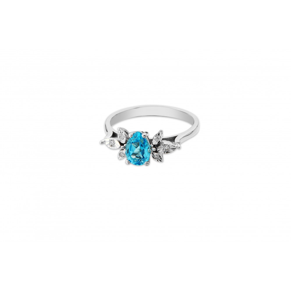 0,96 Karat Natural Blue Topaz Damla Yüzük